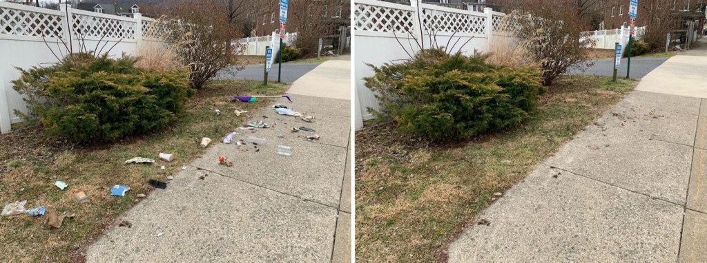 Sidewalk garbage clean up.
